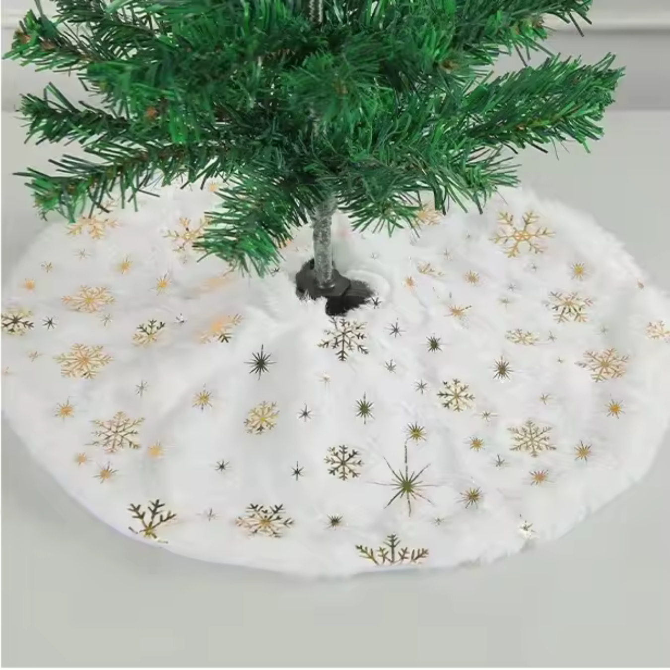 Weihnachtsbaumdecke 38cm | Weicher Kunstfell-Baumrock mit Schneeflockenmuster