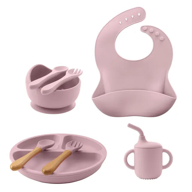 Premium Baby Fütterungsset | Silikonschalen, Teller, Tasse, Besteck und Lätzchen (BPA-frei)