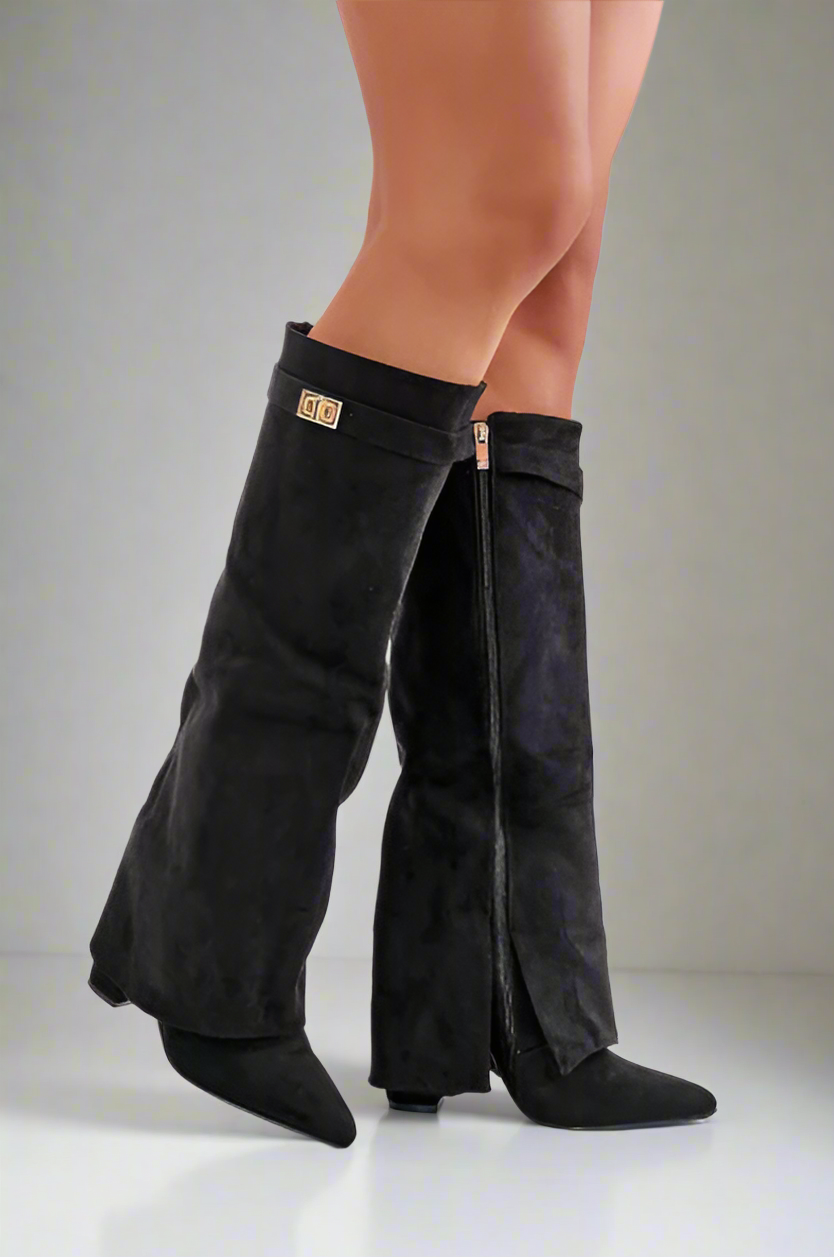 Wildleder Stiefel für Damen Schwarz | Elegante Boots Veloursleder beige