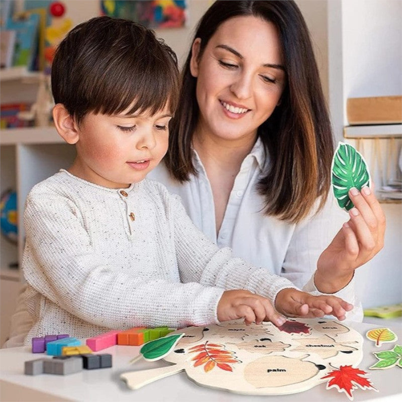 Lernspielzeug Holzpuzzle – Blätter – Fördert die Farben- und Formenerkennung – Für Kinder