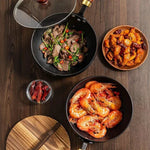 Wokpfanne – Mit Bambusdeckel – Für sanftes Braten – Mit Holzgriff